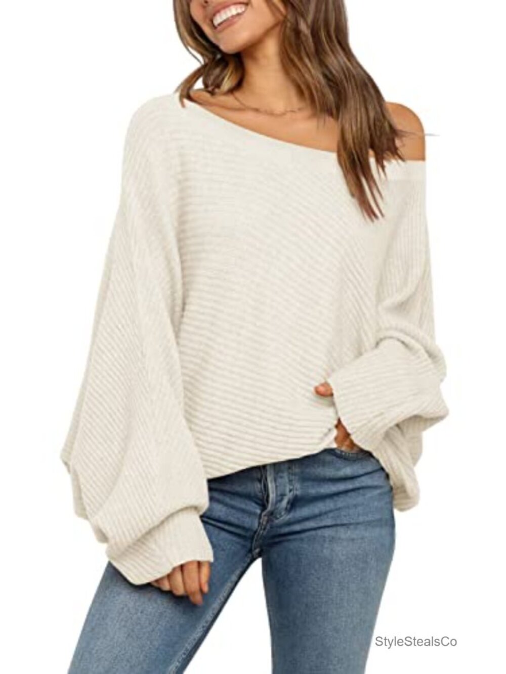 Oversized Off Shoulder Slouchy Knit Sweater Pullover Top
